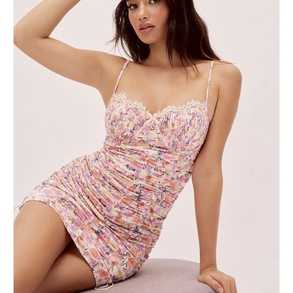 For Love And Lemons Gardenia Floral Ruched Mini Dress Size XXS EUC